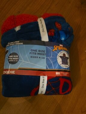 Spiderman Kids Plush Hooded Robe - Blue & Red